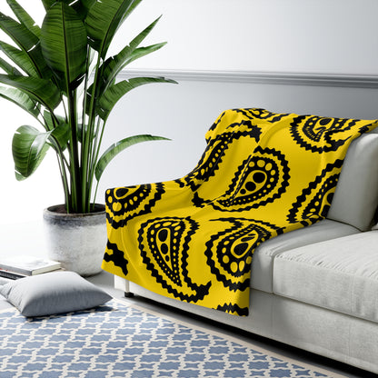 Gold, Black Retro Paisley Blanket Throw