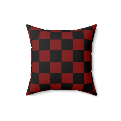 Maroon, Black Retro Check Cushion Pillow