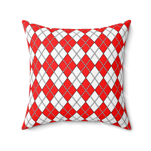 Red, White Retro Argyle Cushion Pillow