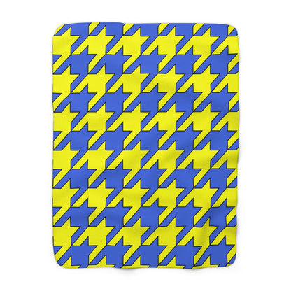 Royal Blue, Yellow Retro Houndstooth Blanket Throw