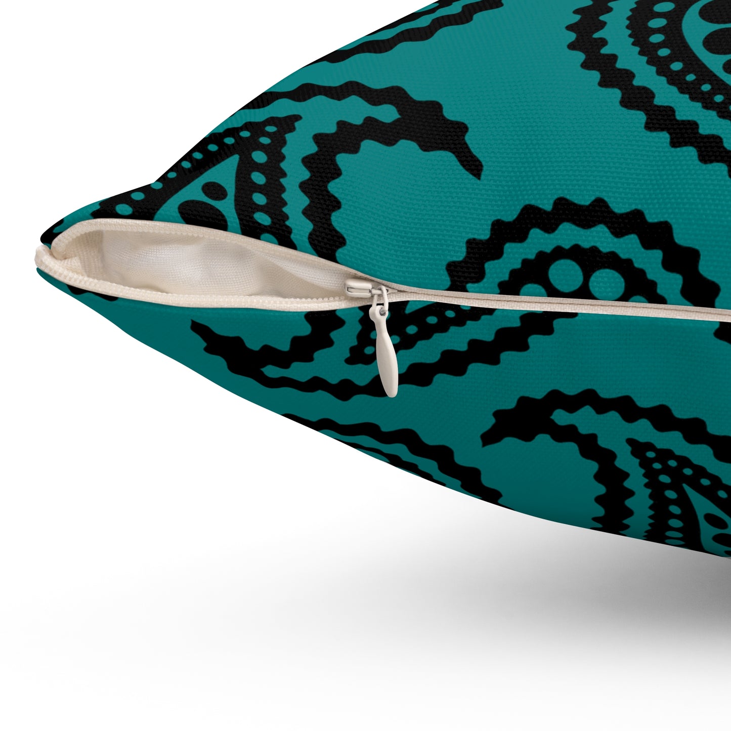 Teal, Black Retro Paisley Cushion Pillow