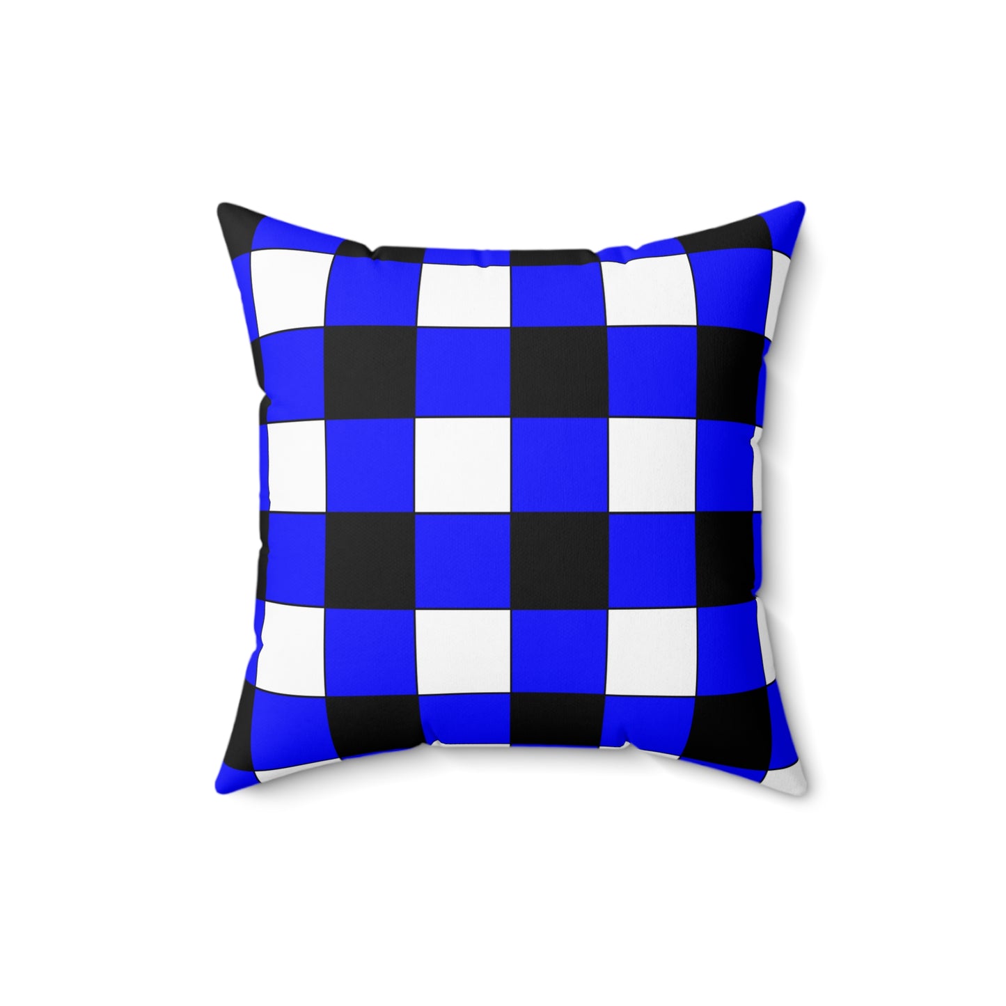 Blue, Black, White Retro Check Cushion Pillow