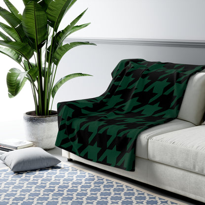 Dark Green, Black Retro Houndstooth Blanket Throw