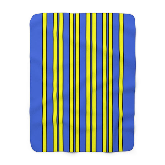 Royal Blue, Yellow Retro Stripes Blanket Throw