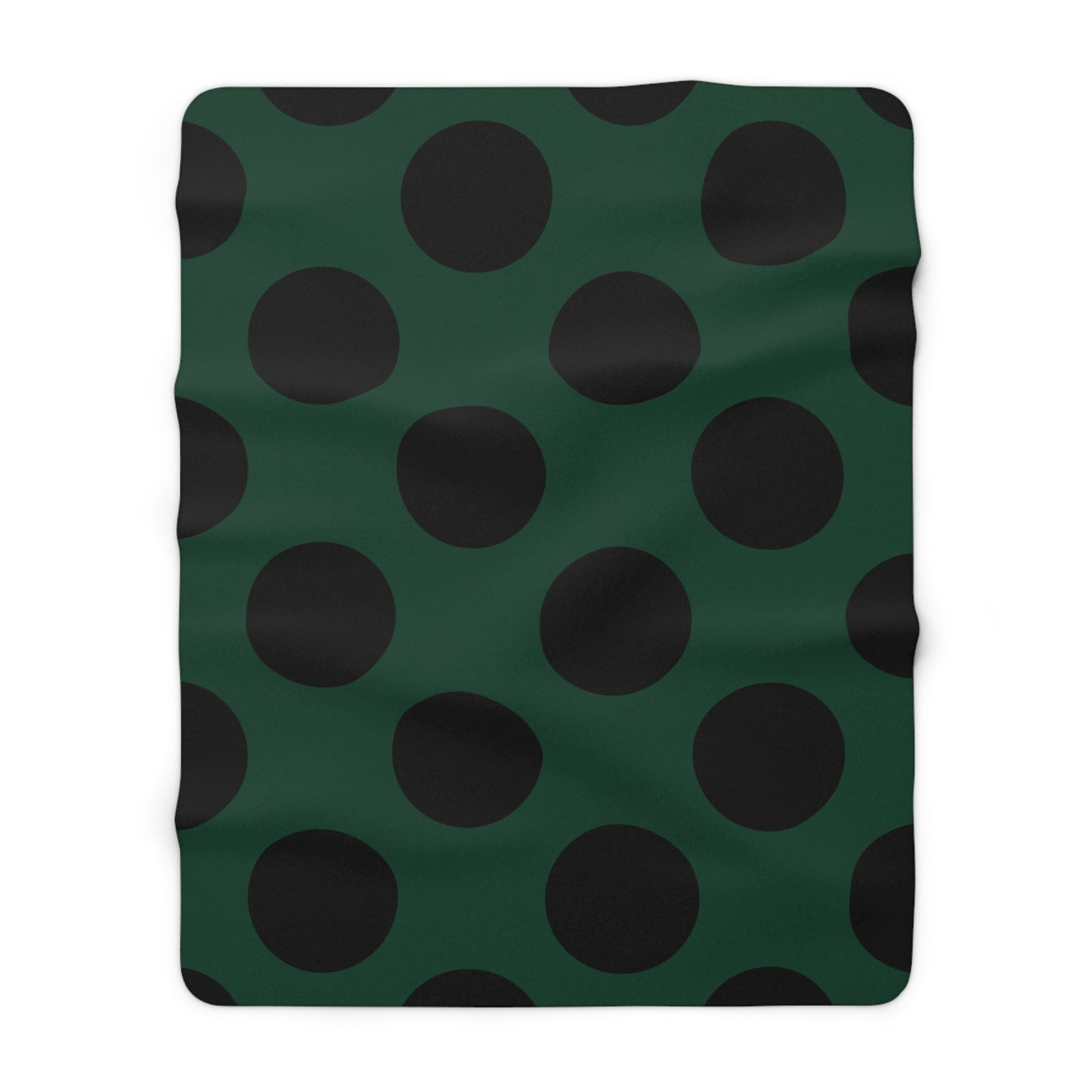 Dark Green, Black Retro Polka Dots Blanket Throw