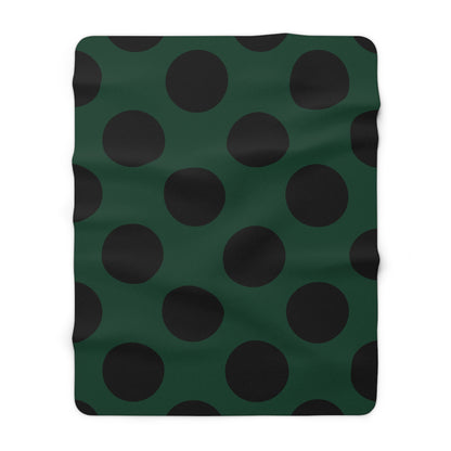 Dark Green, Black Retro Polka Dots Blanket Throw