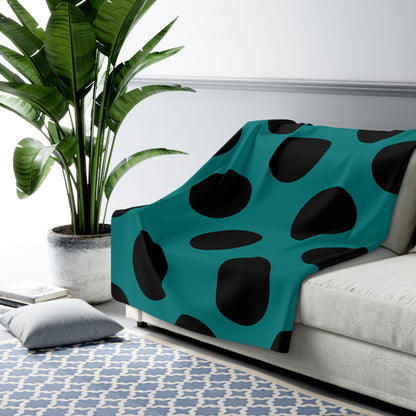 Teal, Black Retro Polka Dots Blanket Throw