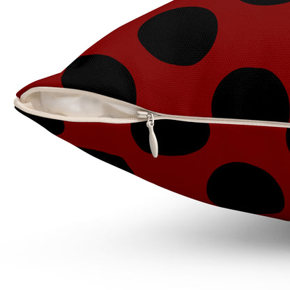 Maroon, Black Retro Polka Dots Cushion Pillow