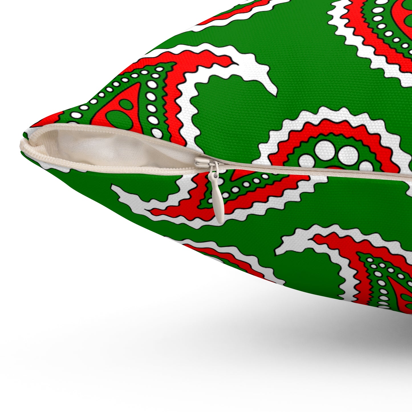 Green, White, Red Retro Paisley Cushion Pillow