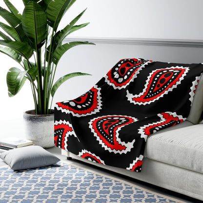 Black, White, Red Retro Paisley Blanket Throw