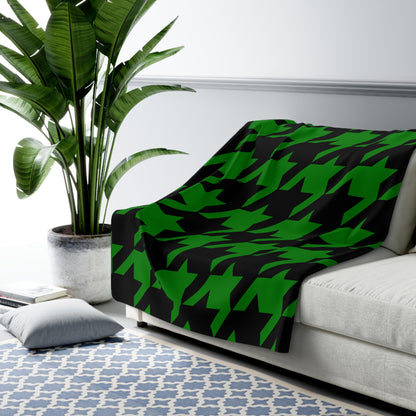 Green, Black Retro Houndstooth Blanket Throw