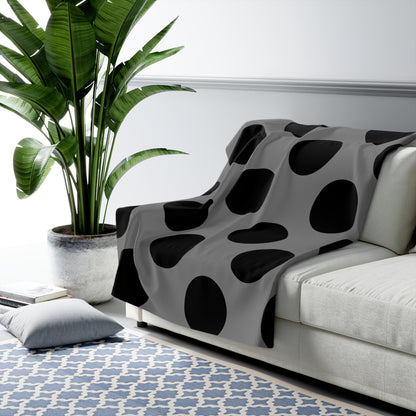 Grey, Black Retro Polka Dots Blanket Throw