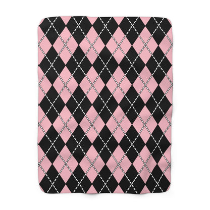 Pink, Black Retro Argyle Blanket Throw