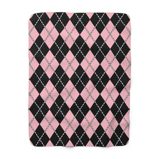 Pink, Black Retro Argyle Blanket Throw