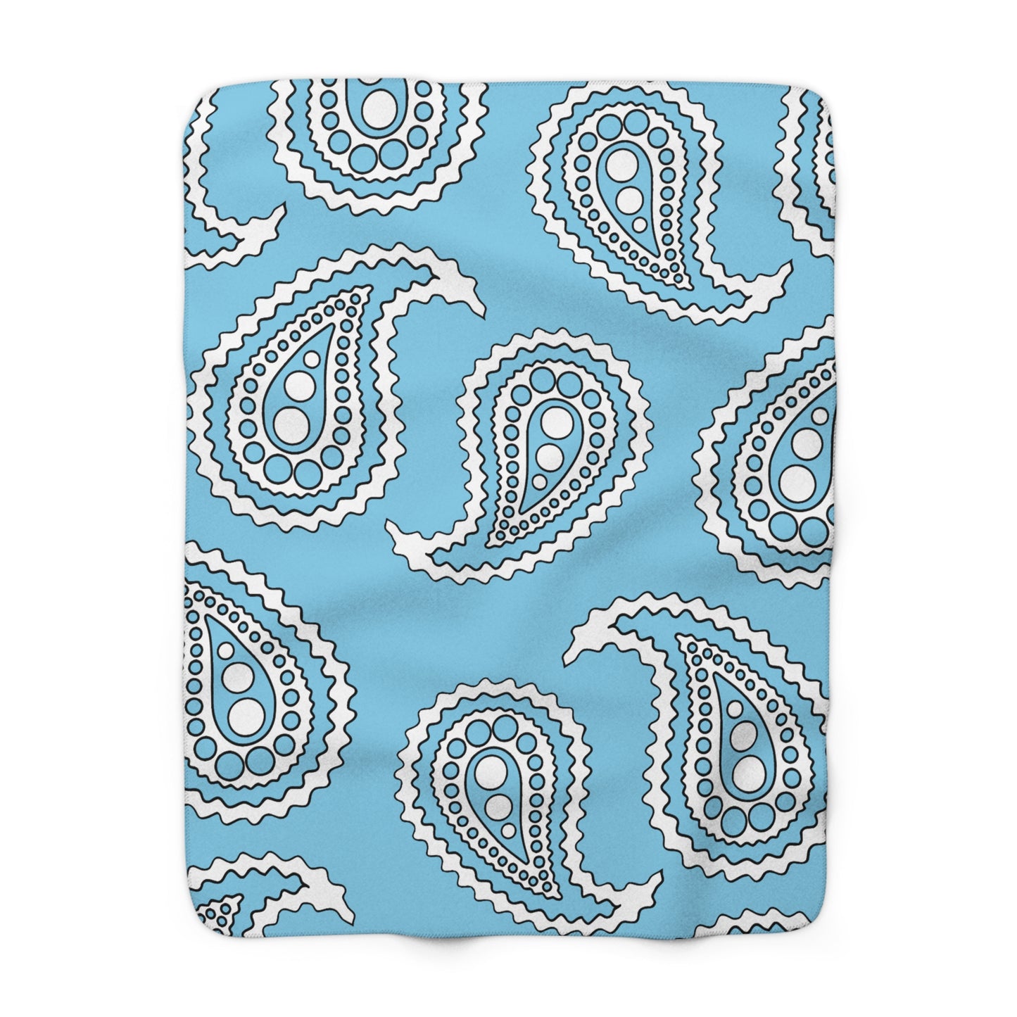 Sky Blue, White Retro Paisley Blanket Throw