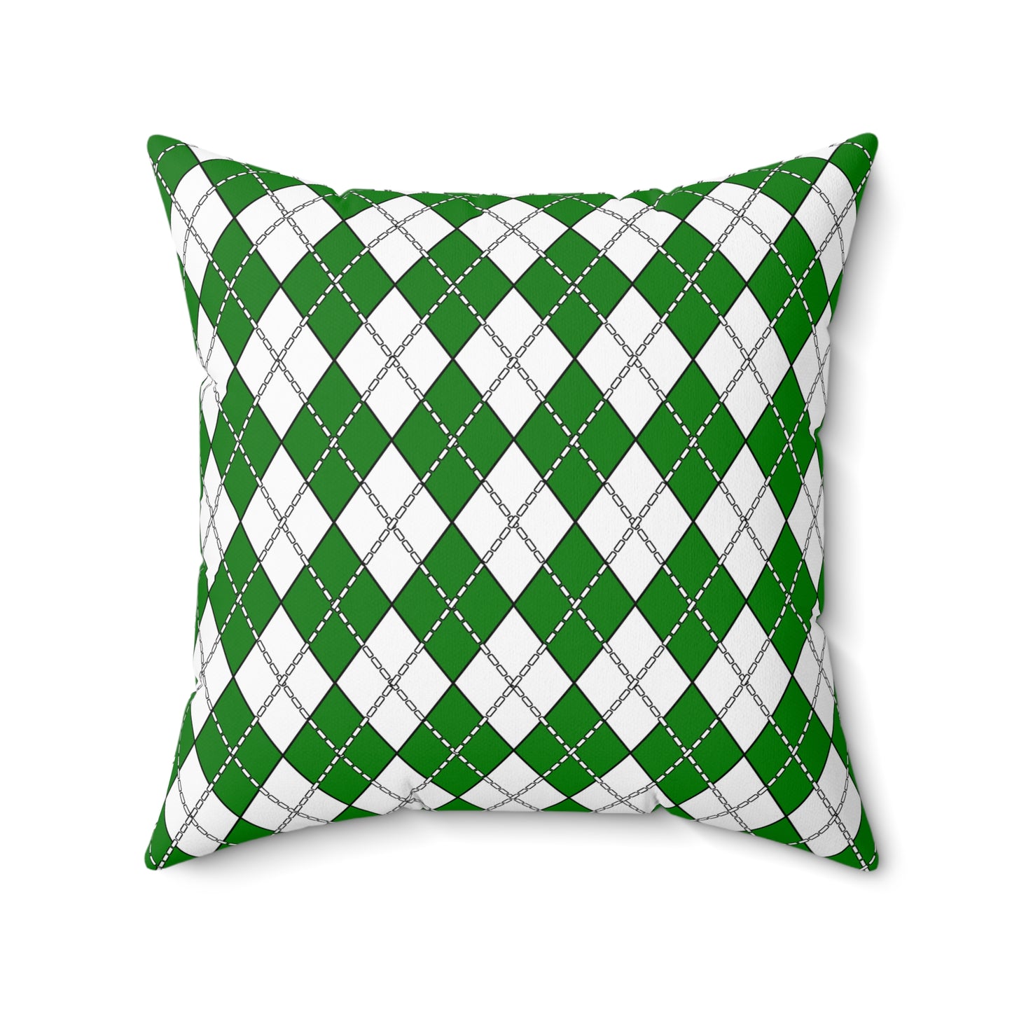 Green, White Retro Argyle Cushion Pillow