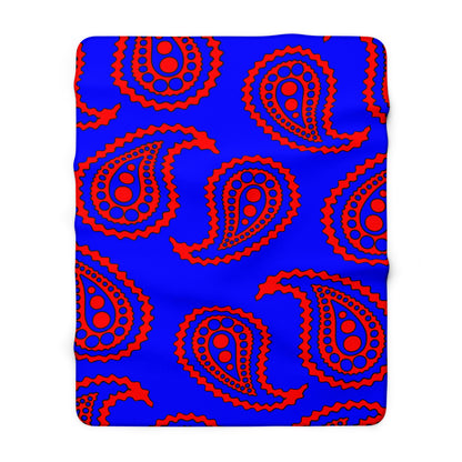 Blue, Red Retro Paisley Blanket Throw