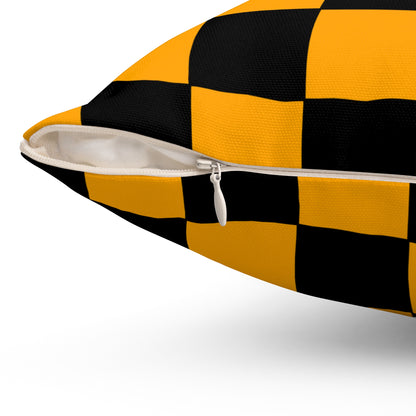 Orange, Black Retro Check Cushion Pillow