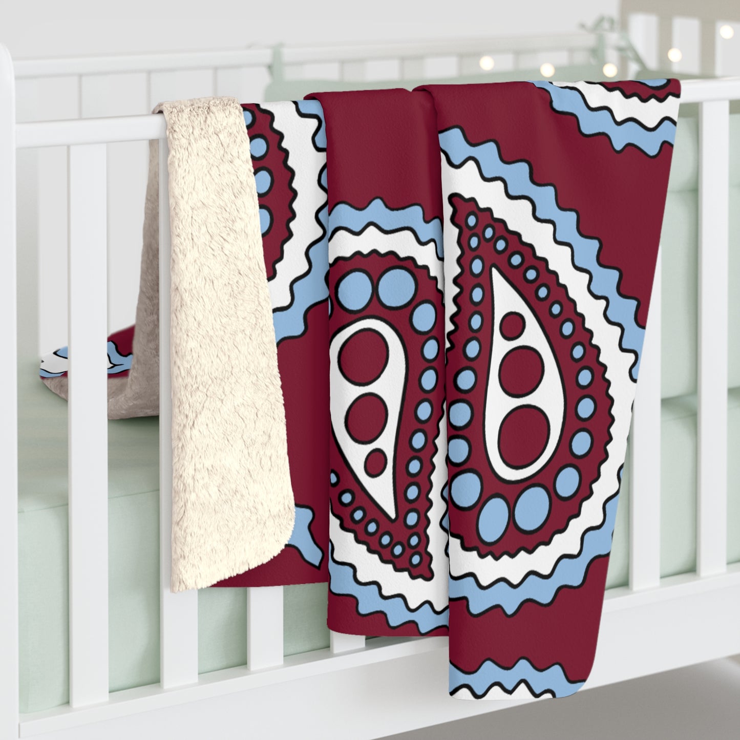 Claret, Blue, White Retro Paisley Blanket Throw