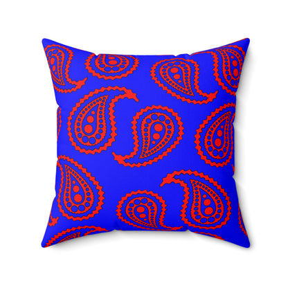 Blue, Red Retro Paisley Cushion Pillow