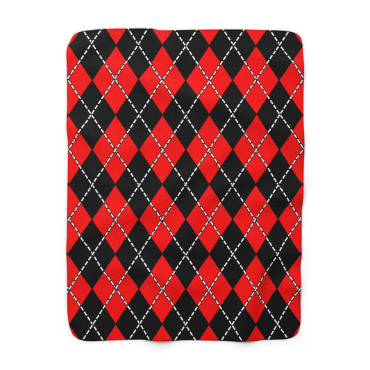 Red, Black Retro Argyle Blanket Throw