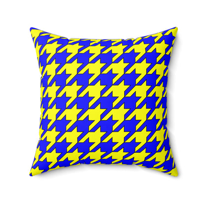 Blue, Yellow Retro Houndstooth Cushion Pillow