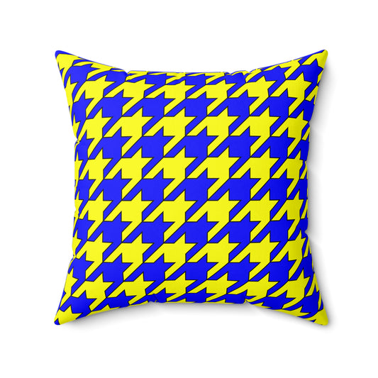 Blue, Yellow Retro Houndstooth Cushion Pillow