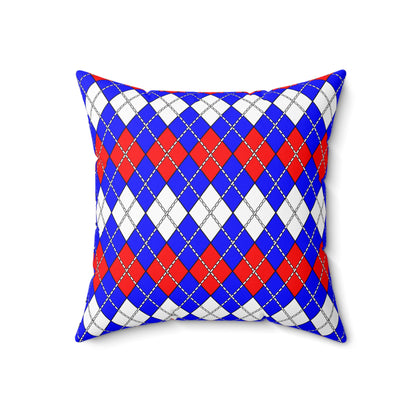 Blue, White, Red Retro Argyle Cushion Pillow