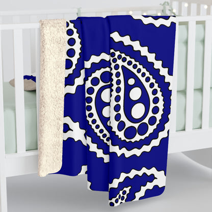 Dark Blue, White Retro Paisley Blanket Throw