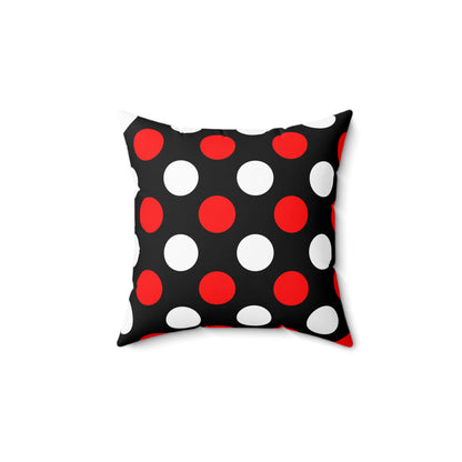 Black, White, Red Retro Polka Dots Cushion Pillow