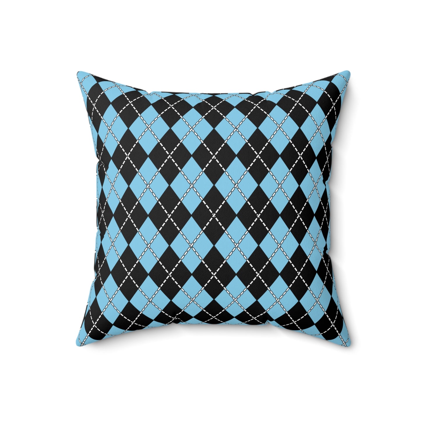 Sky Blue, Black Retro Argyle Cushion Pillow