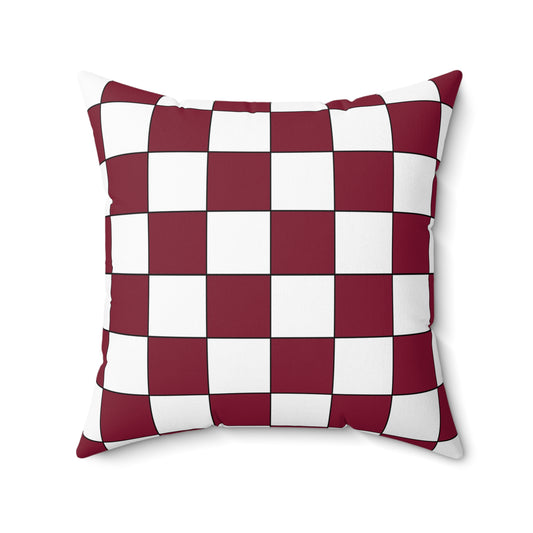 Claret, White Retro Check Cushion Pillow