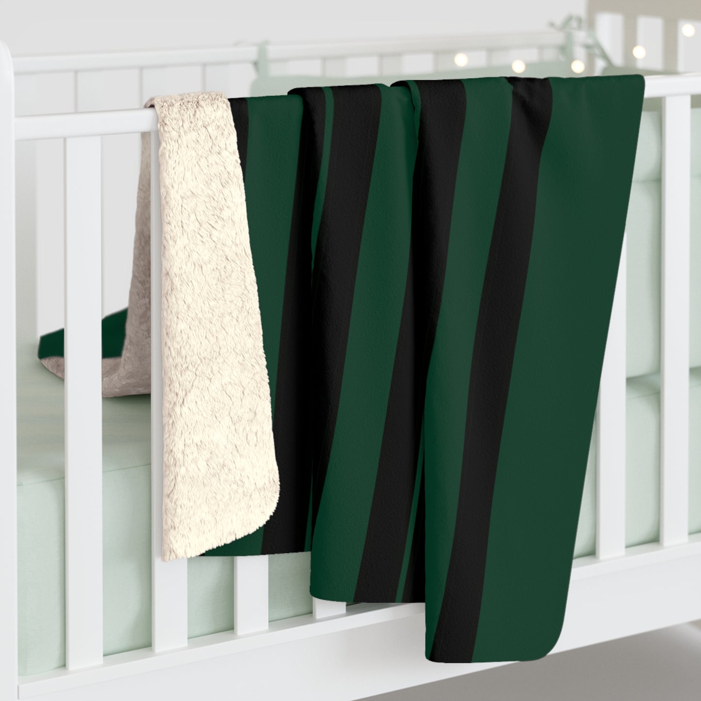 Dark Green, Black Retro Stripes Blanket Throw