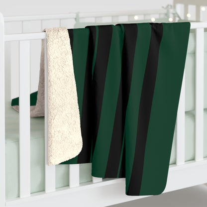 Dark Green, Black Retro Stripes Blanket Throw