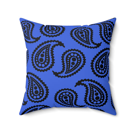 Royal Blue, Black Retro Paisley Cushion Pillow