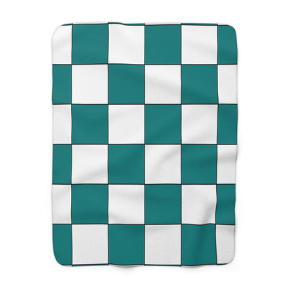 Teal, White Retro Check Blanket Throw