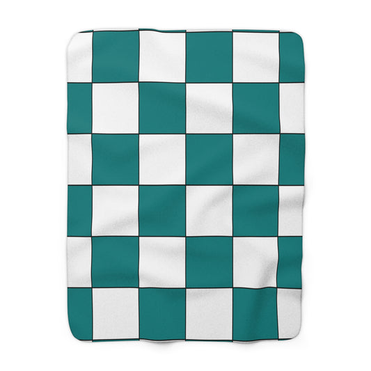 Teal, White Retro Check Blanket Throw