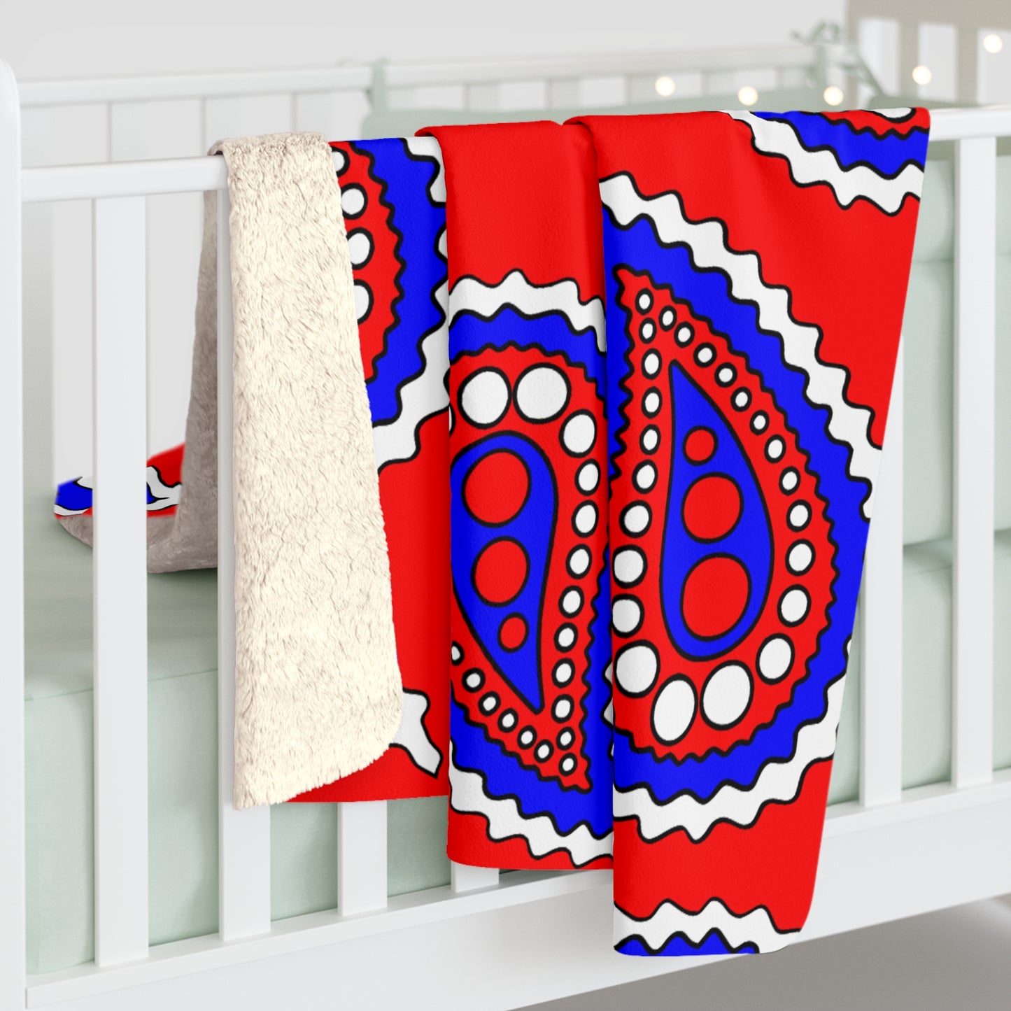 Red, White, Blue Retro Paisley Blanket Throw