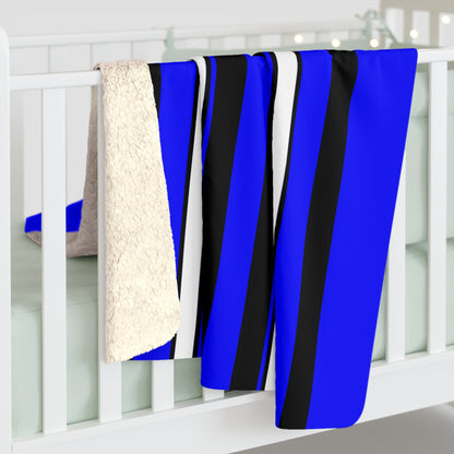 Blue, Black, White Retro Stripes Blanket Throw