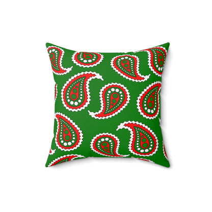 Green, White, Red Retro Paisley Cushion Pillow