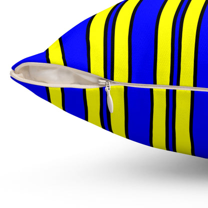 Blue, Yellow Retro Stripes Cushion Pillow