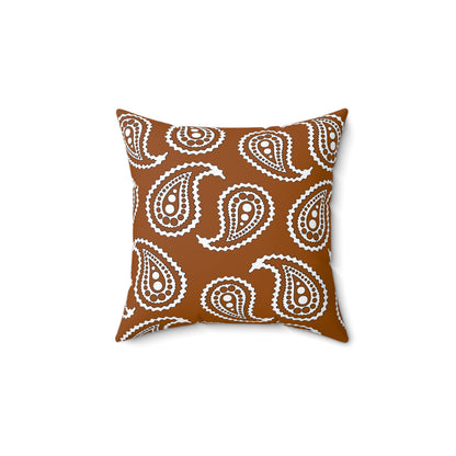 Brown, White Retro Paisley Cushion Pillow