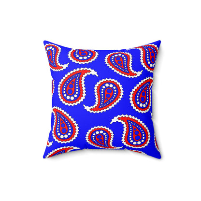 Blue, White, Red Retro Paisley Cushion Pillow