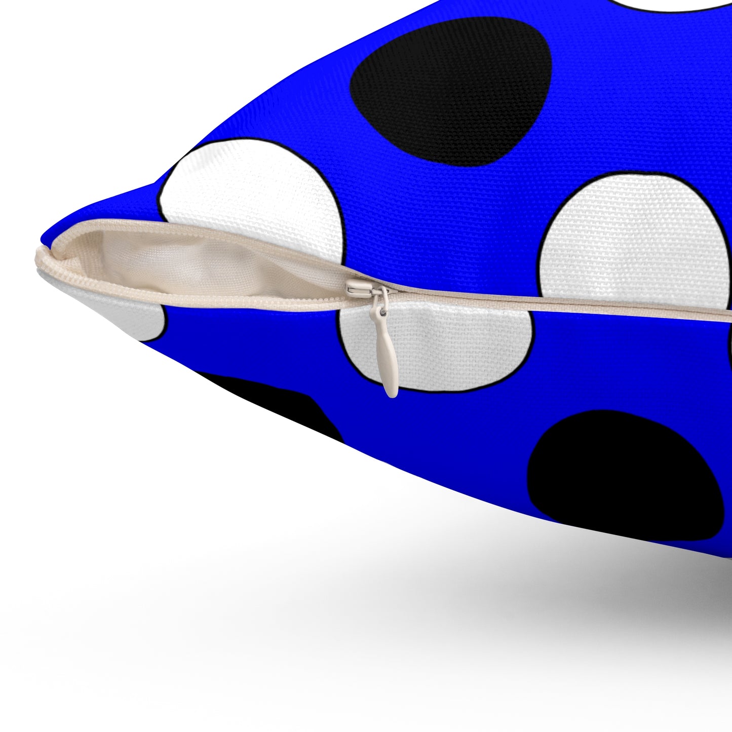 Blue, Black, White Retro Polka Dots Cushion Pillow