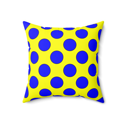 Yellow, Blue Retro Polka Dots Cushion Pillow