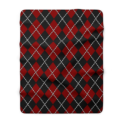 Dark Red, Black Retro Argyle Blanket Throw