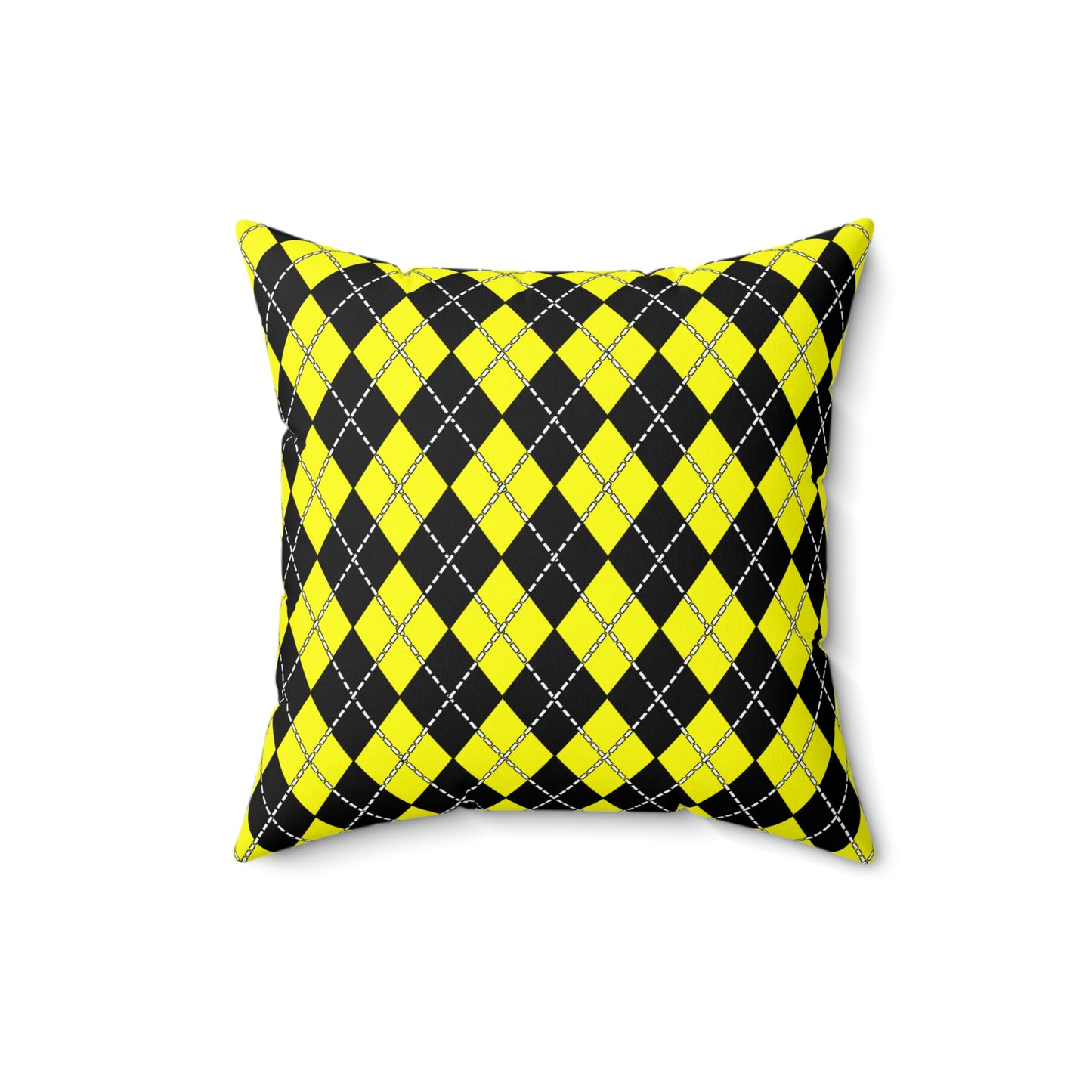 Yellow, Black Retro Argyle Cushion Pillow