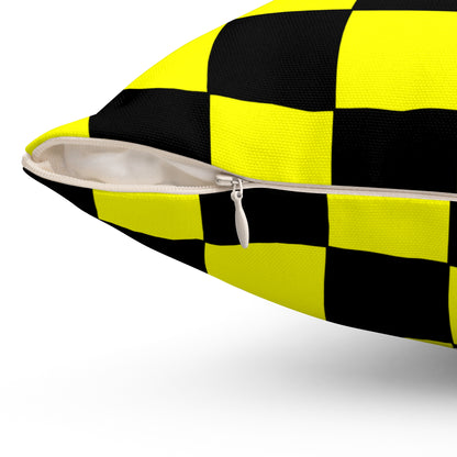 Yellow, Black Retro Check Cushion Pillow
