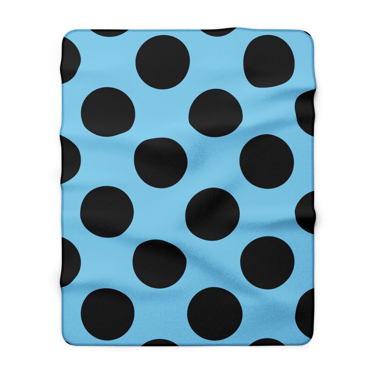 Sky Blue, Black Retro Polka Dots Blanket Throw