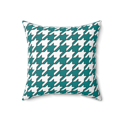Teal, White Retro Houndstooth Cushion Pillow